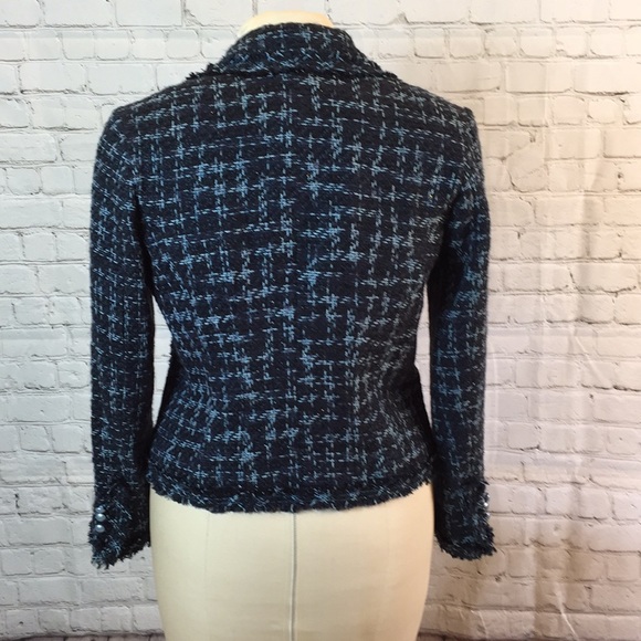 Carole Little Blue Tweed Checkered Blazer Petite Medium - Picture 4 of 6